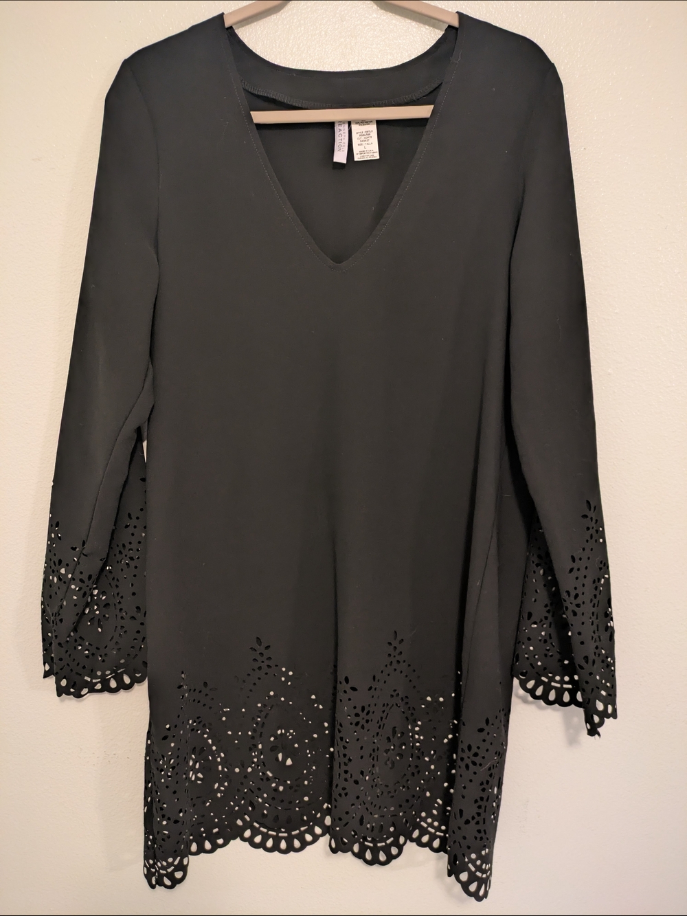 Kenneth Cole Black V-Neck Tunic Dress with Laser-Cut Hem